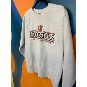 CHAMPION IU Hoosiers Graphic Sweatshirt Grey Cotton Crew Neck Men's Size Medium